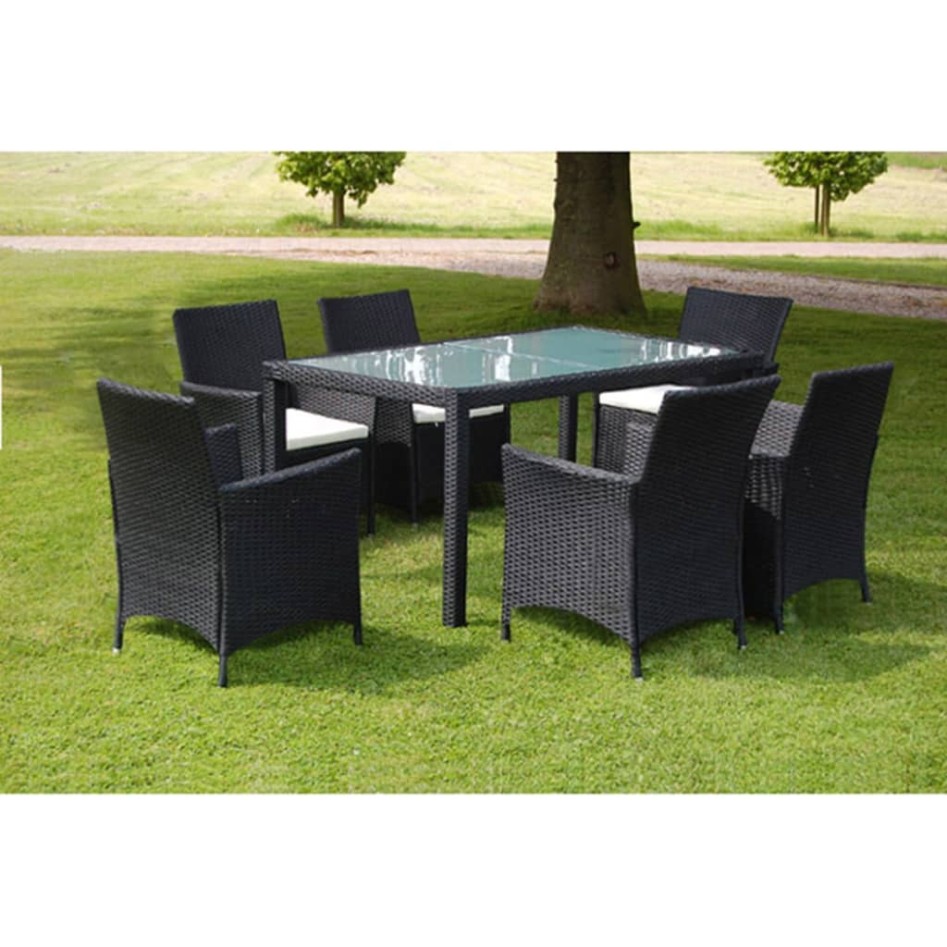 Set comedor de jardín 7 piezas y cojines ratán sintético