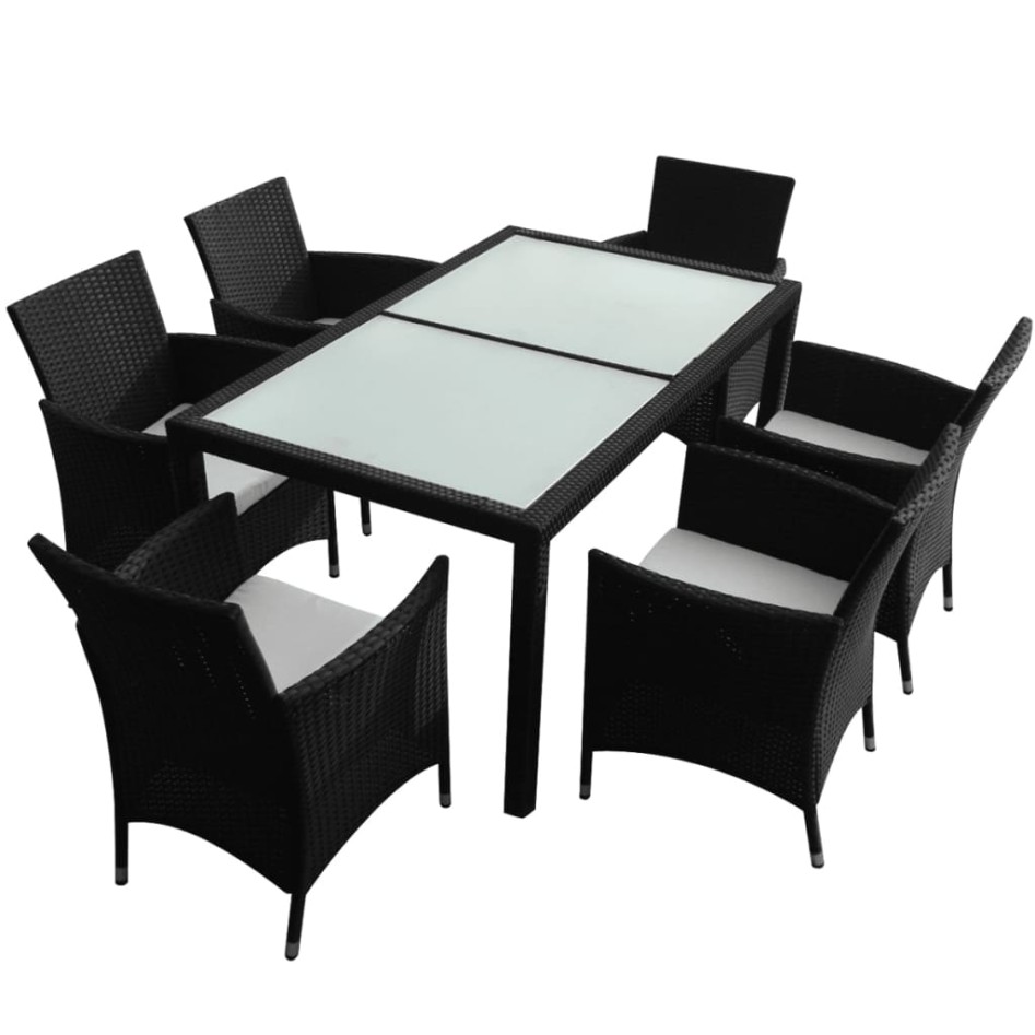 Set comedor de jardín 7 piezas y cojines ratán sintético
