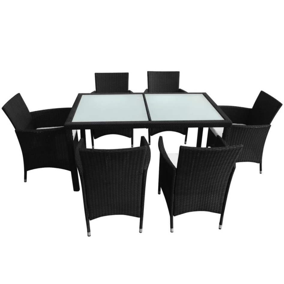 Set comedor de jardín 7 piezas y cojines ratán sintético