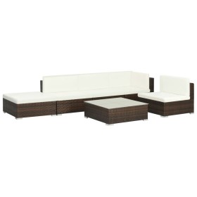 Set muebles de jardín 6 piezas y cojines ratán sintético