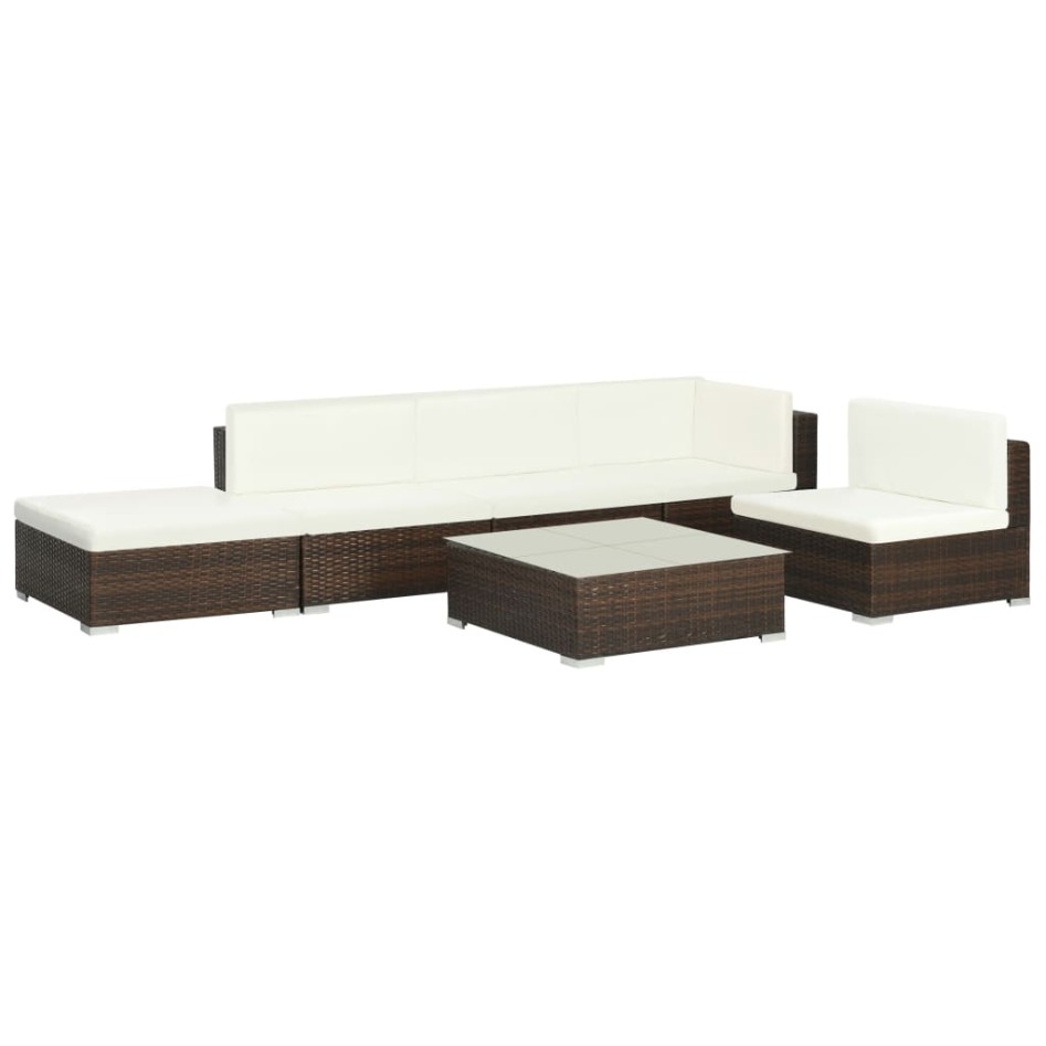 Set muebles de jardín 6 piezas y cojines ratán sintético