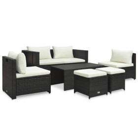 Set muebles de jardín 6 piezas y cojines ratán sintético