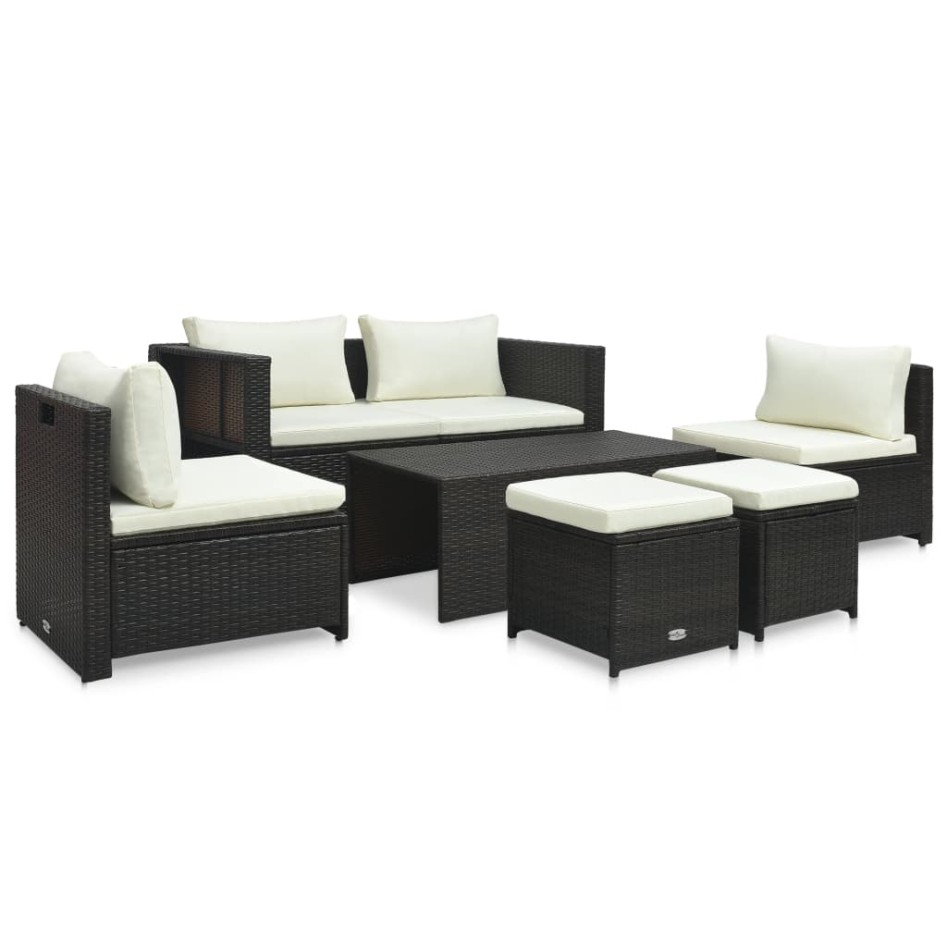 Set muebles de jardín 6 piezas y cojines ratán sintético