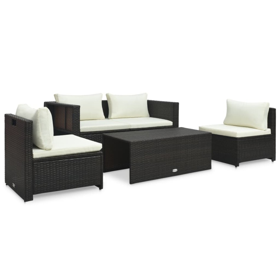 Set muebles de jardín 6 piezas y cojines ratán sintético