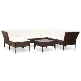 Set muebles de jardín 8 piezas y cojines ratán sintético
