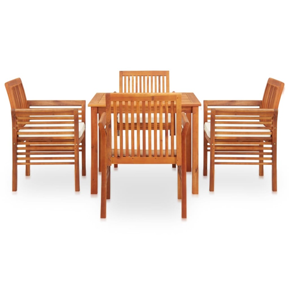 Set comedor de jardín 5 pzas y cojines madera maciza de