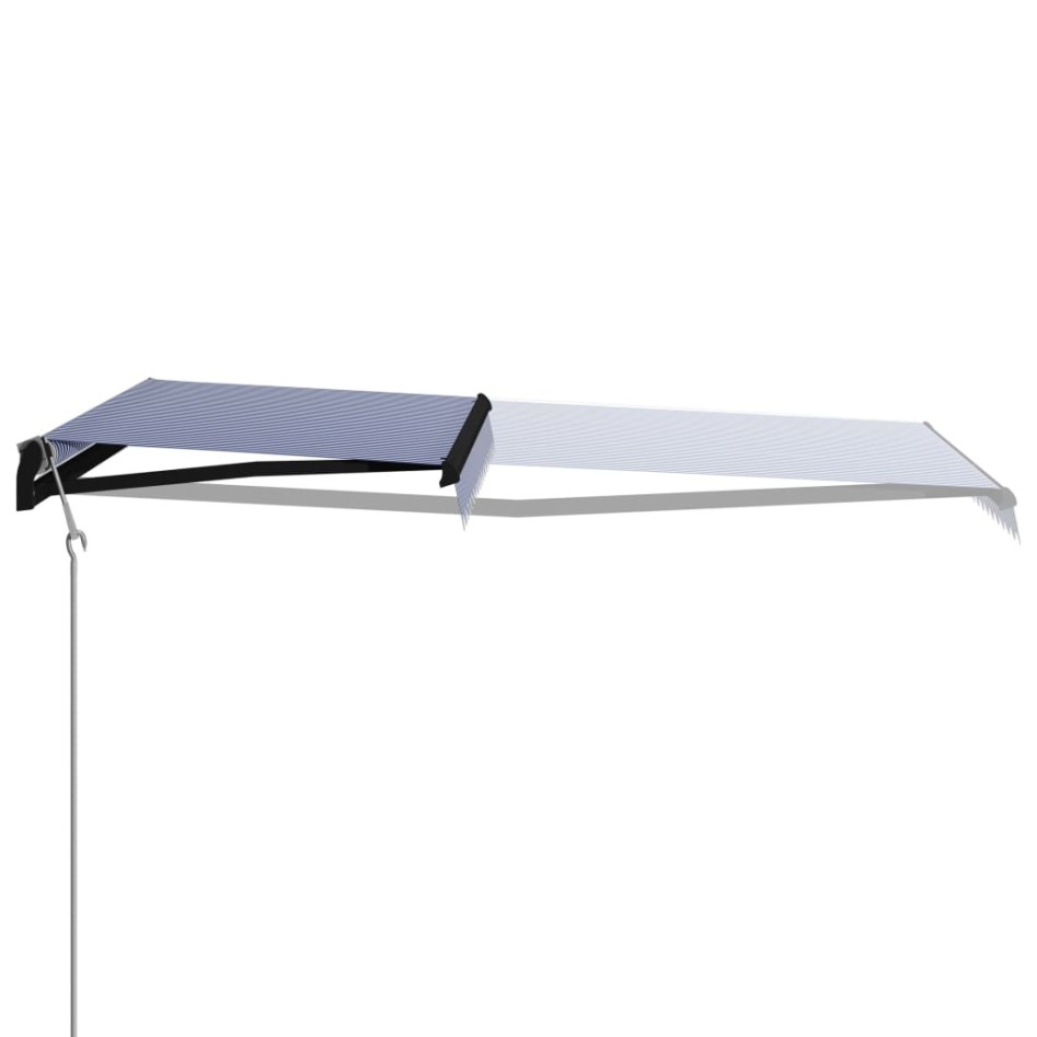 Toldo automático retráctil azul y blanco 400x300