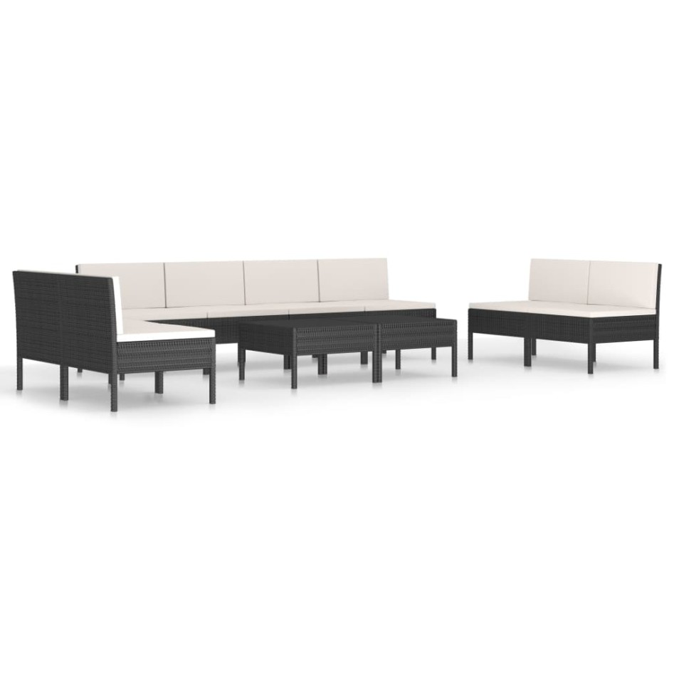 Set muebles de jardín 10 piezas y cojines ratán sintético