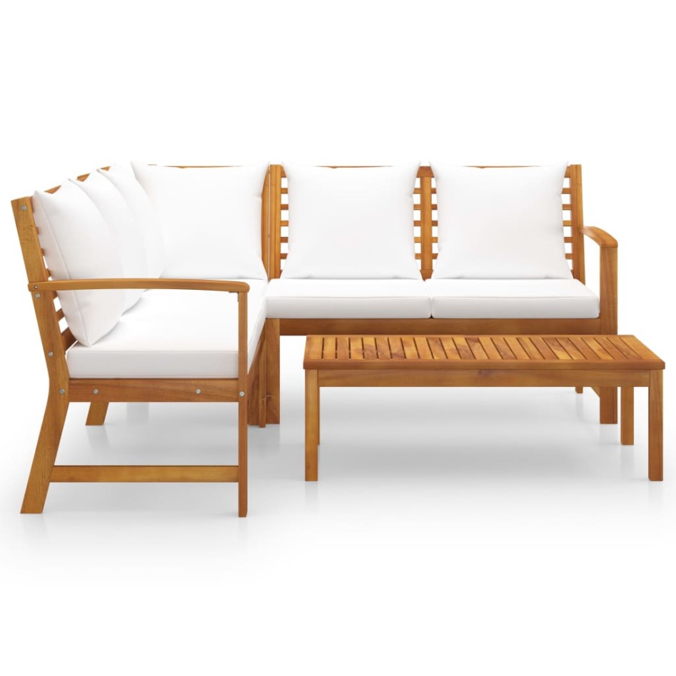 Muebles de jardín 4 pzas cojines crema madera maciza de