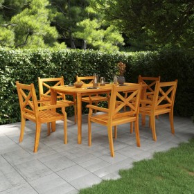 Juego de comedor de jardín 7 piezas madera maciza de