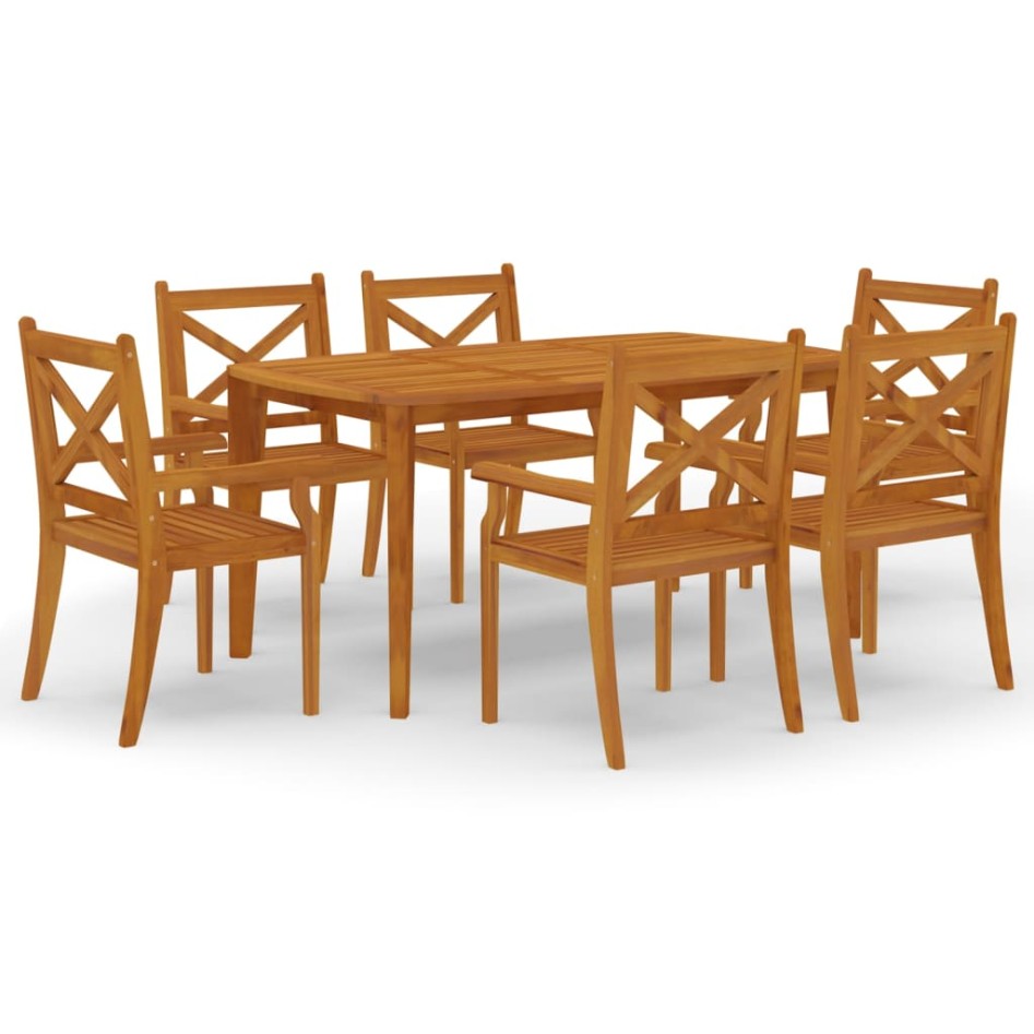 Juego de comedor de jardín 7 piezas madera maciza de
