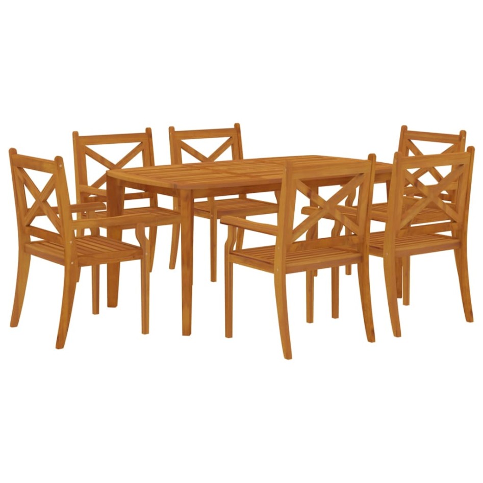 Juego de comedor de jardín 7 piezas madera maciza de