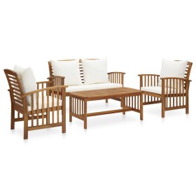 Muebles de jardín 4 piezas con cojines madera maciza de