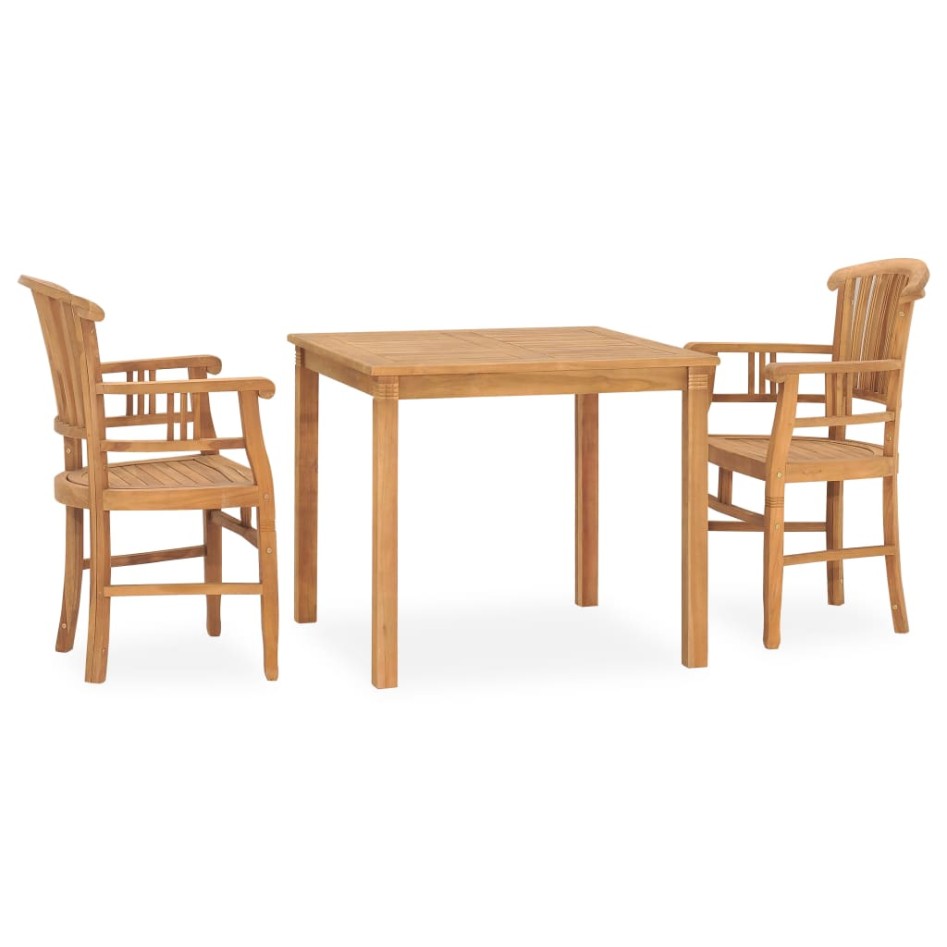 Juego de comedor de jardín 3 piezas madera maciza de