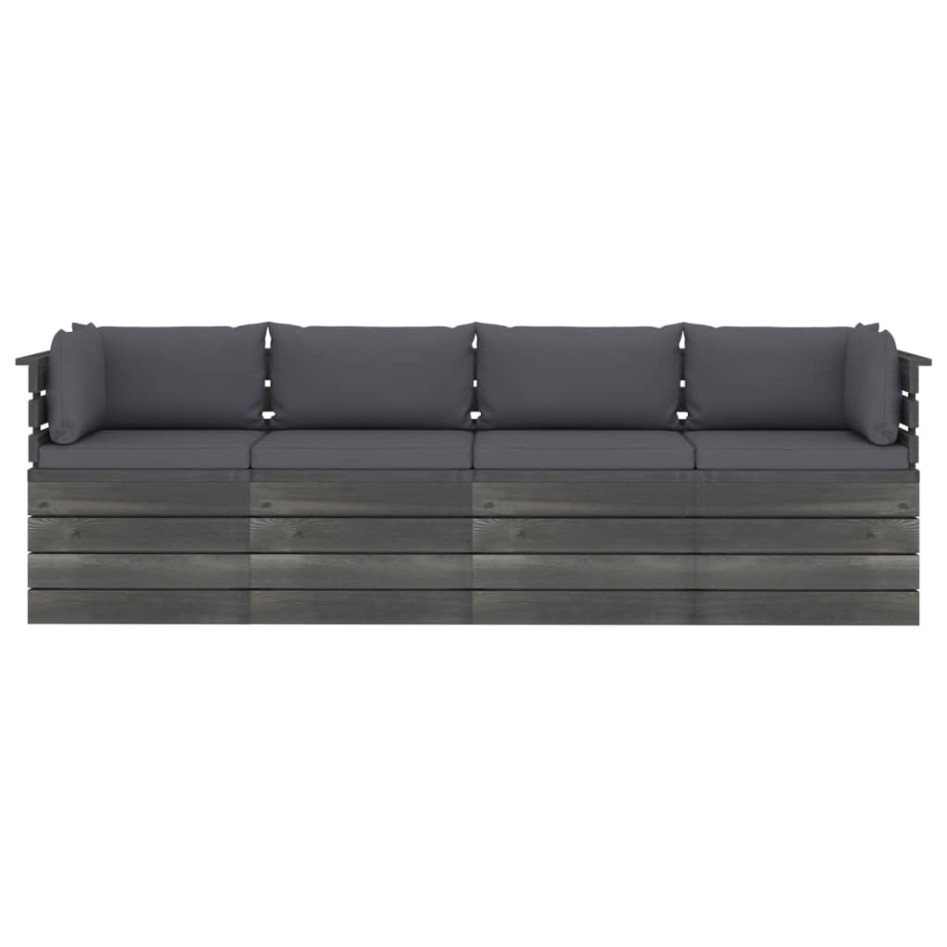 Sofá de palets de jardín 4 plazas y cojines madera maciza