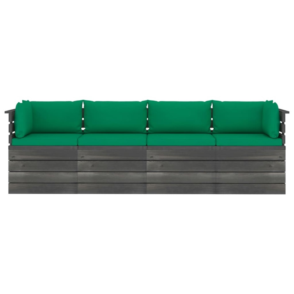 Sofá de palets de jardín 4 plazas y cojines madera maciza