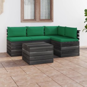 Muebles de palés de jardín 5 piezas cojines madera maciza