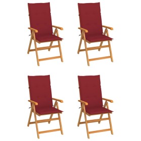 Sillas de jardín 4 unidades madera de teca cojines rojo