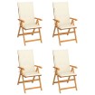 Sillas de jardín 4 uds madera maciza teca cojines color crema