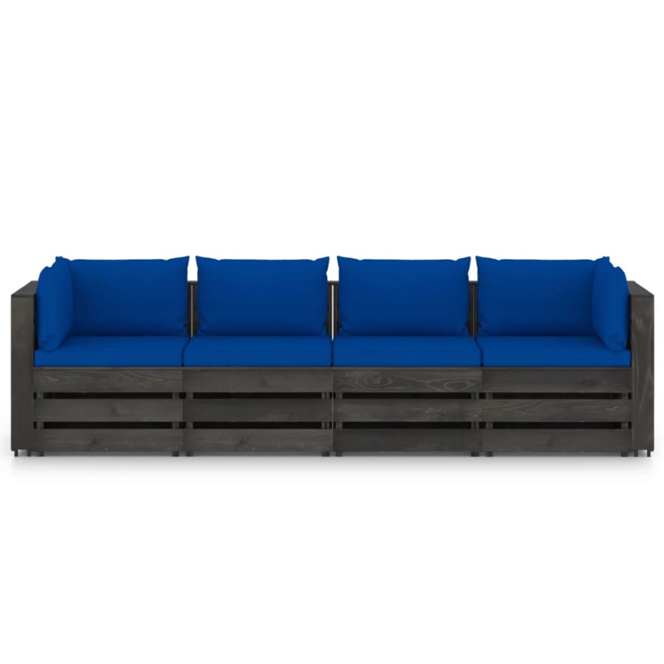 Sofá de palets 4 plazas cojines gris madera de pino