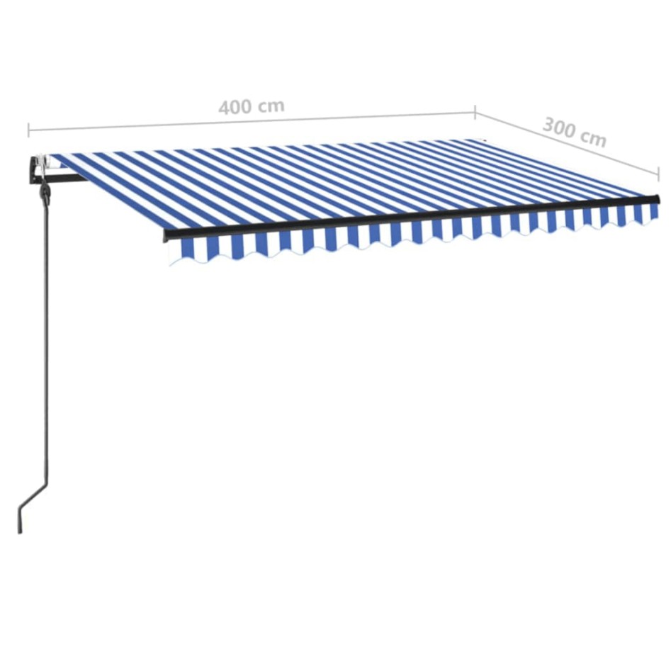 Toldo automático LED sensor de viento azul y blanco 400x300