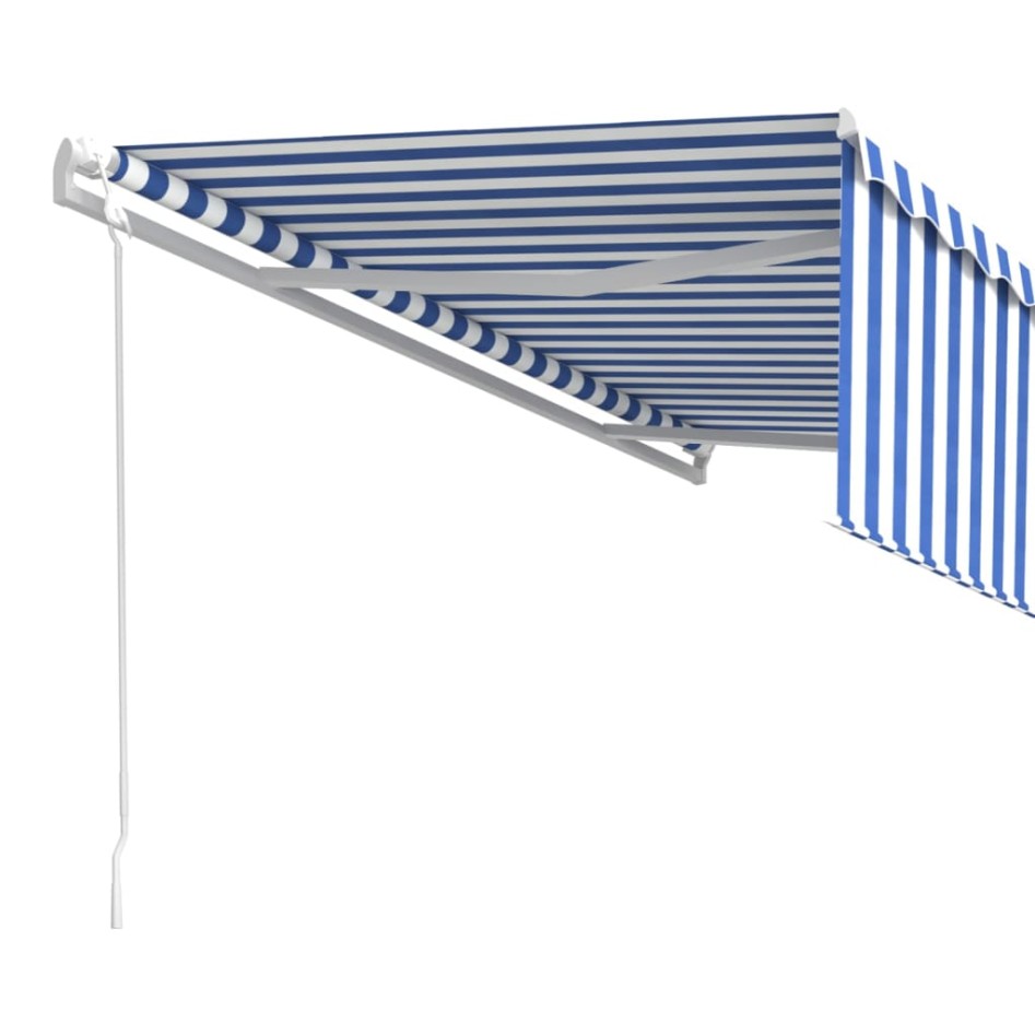 Toldo retráctil automático con persiana azul y blanco 5x3