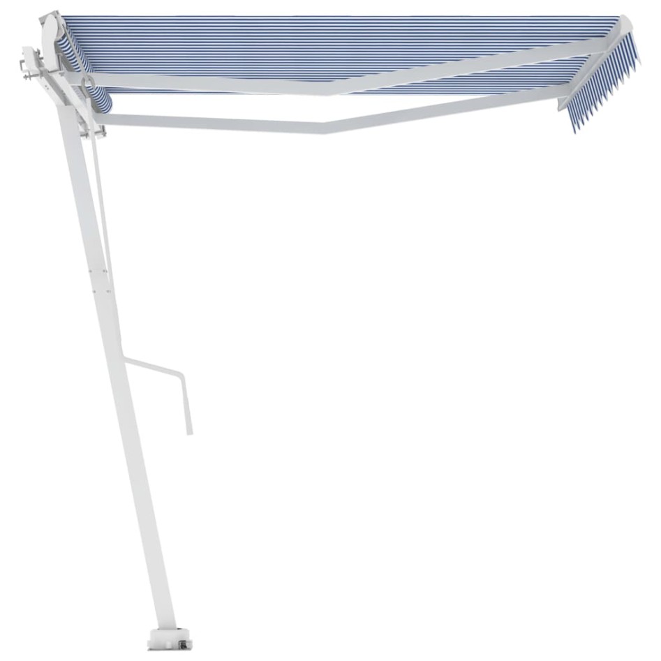 Toldo de pie automático azul y blanco 350x250