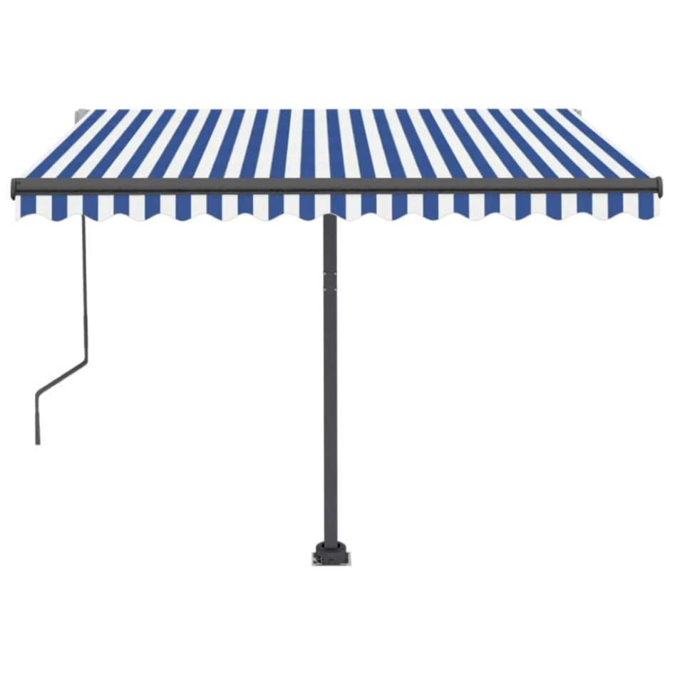 Toldo automático LED sensor de viento azul y blanco 350x250