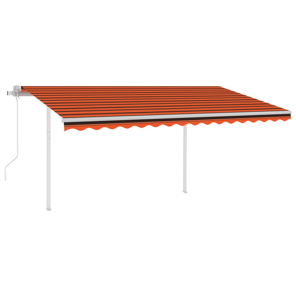 Toldo retráctil automático con postes naranja y marrón 4,5x3