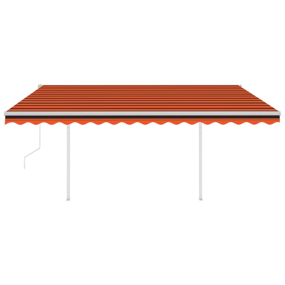 Toldo retráctil automático con postes naranja y marrón 4,5x3