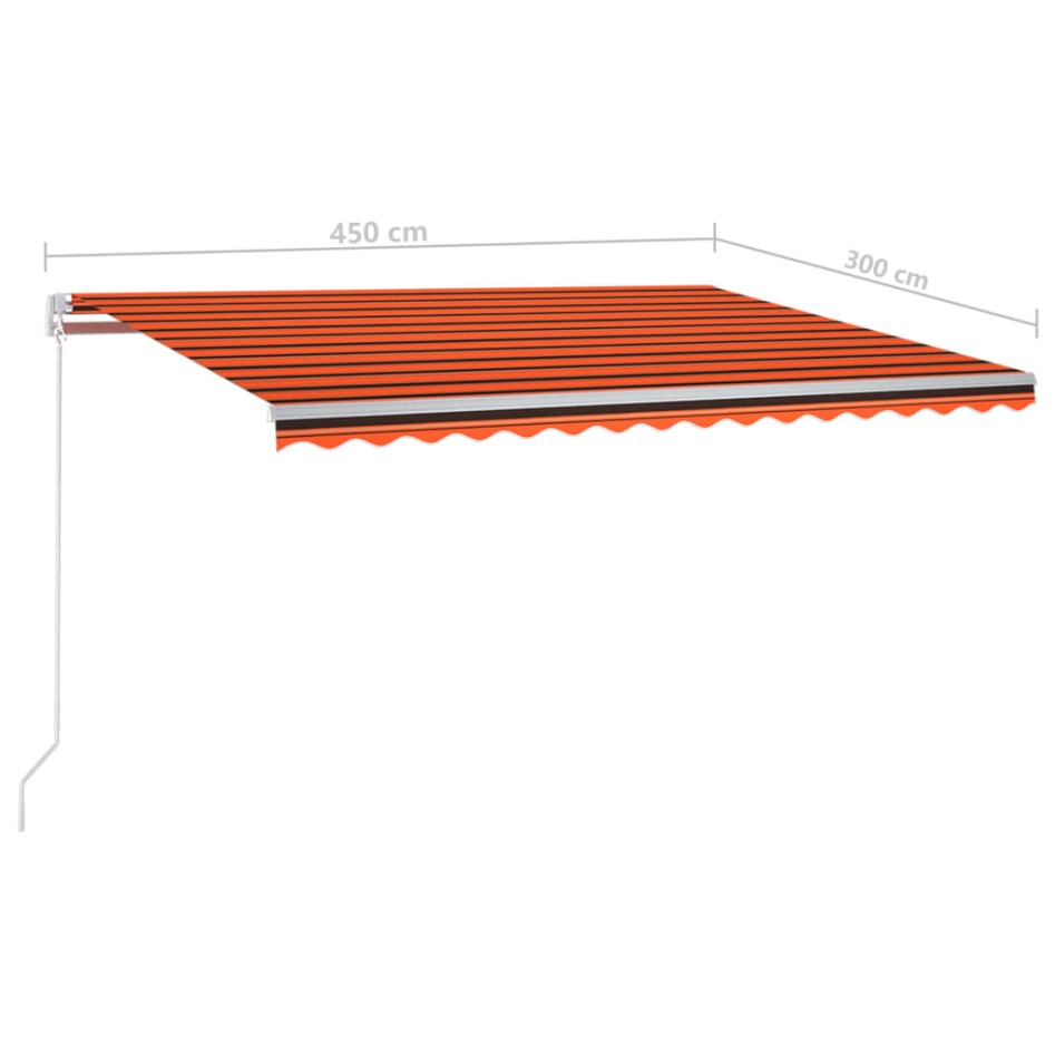 Toldo retráctil automático con postes naranja y marrón 4,5x3