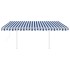 Toldo manual retráctil con postes azul y blanco 4,5x3