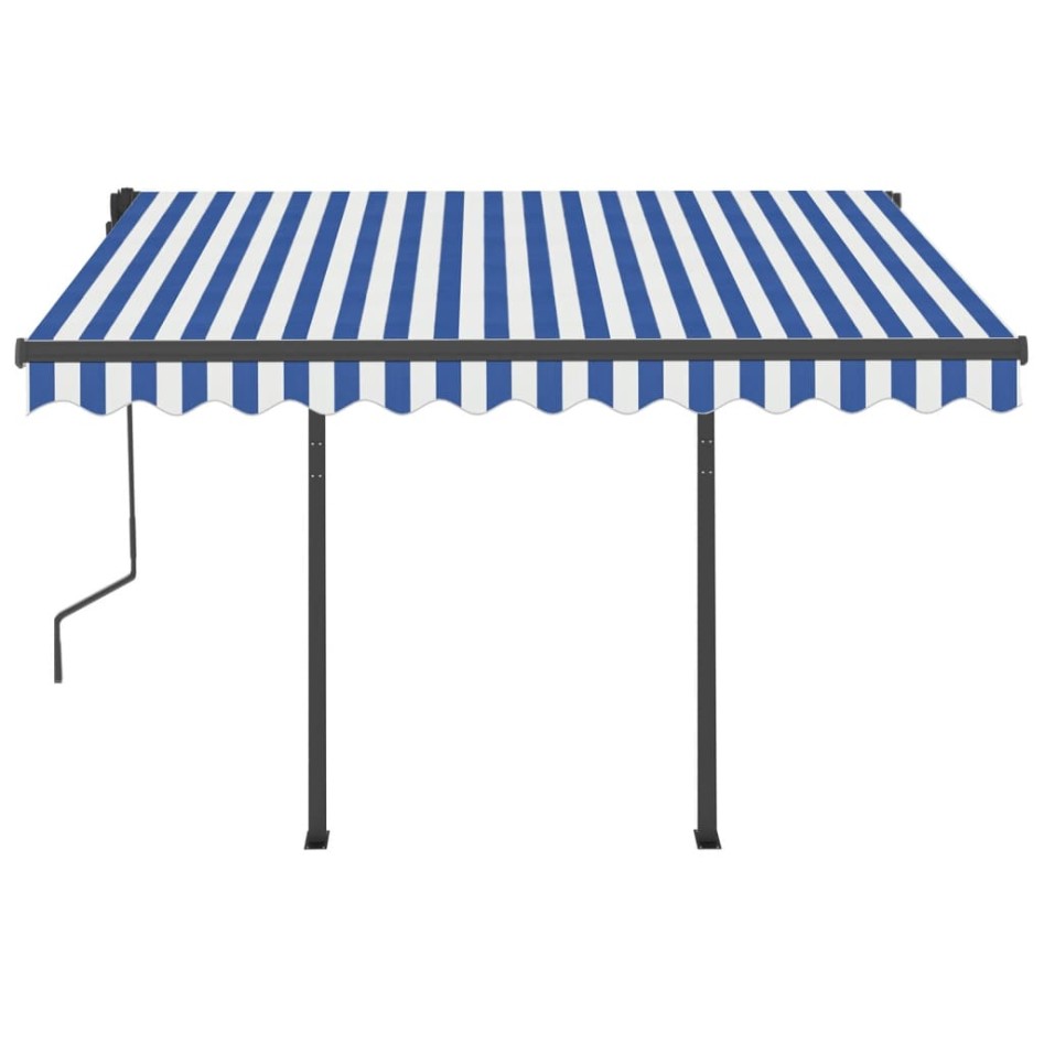 Toldo automático LED sensor de viento azul y blanco 3,5x2,5