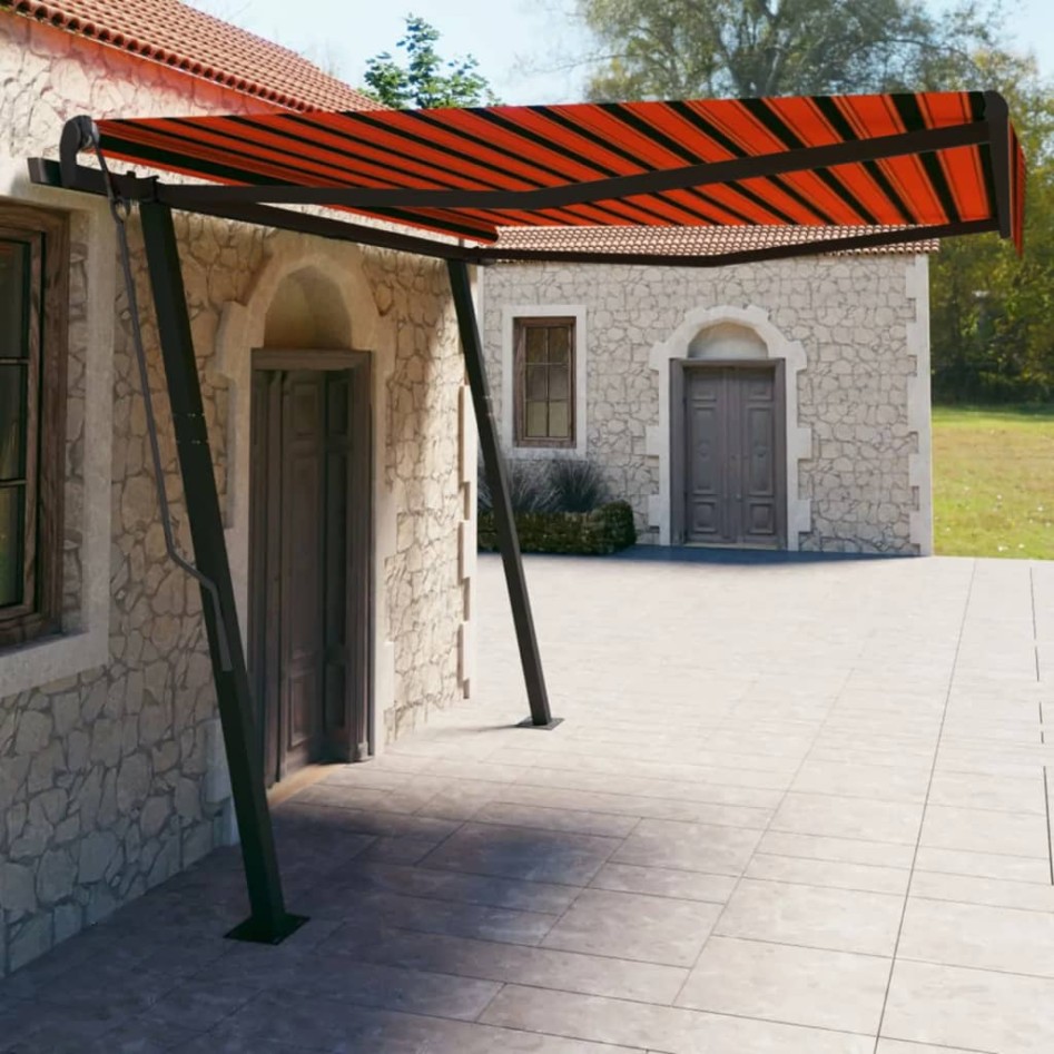 Toldo automático retráctil con postes naranja y marrón 4x3