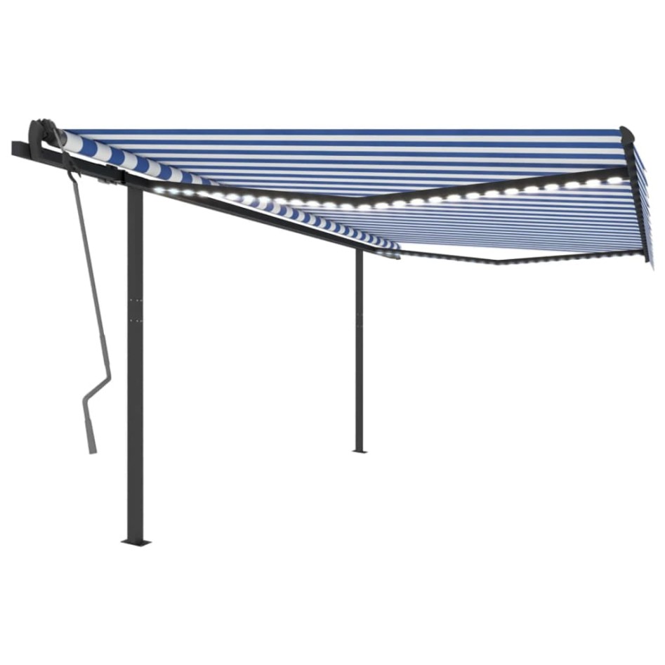 Toldo manual retráctil con LED azul y blanco 4x3,5