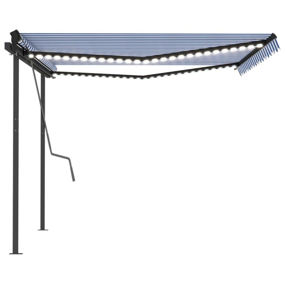 Toldo manual retráctil con LED azul y blanco 4x3,5