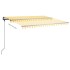Toldo retráctil automático con postes amarillo y blanco 4x3,5