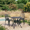 Mesa y sillas de bistró 3 piezas aluminio fundido negro
