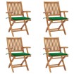 Sillas de jardín plegables 4 uds madera maciza teca con cojines