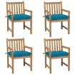 Sillas de jardín con cojines 4 uds madera de teca azul claro