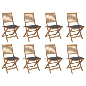 Sillas de jardín plegables 8 uds y cojines madera maciza