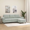 Sofá de 3 plazas con taburete de terciopelo gris claro 180 cm