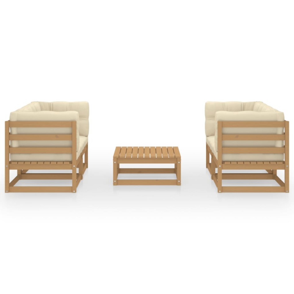 Juego de muebles de jardín 5 pzas y cojines madera pino