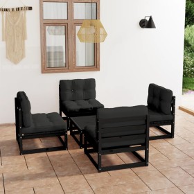 Juego de muebles de jardín 5 pzas y cojines madera pino