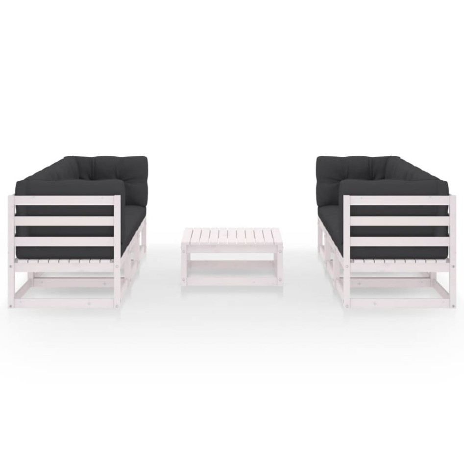 Juego de muebles de jardín 7 pzas y cojines madera pino