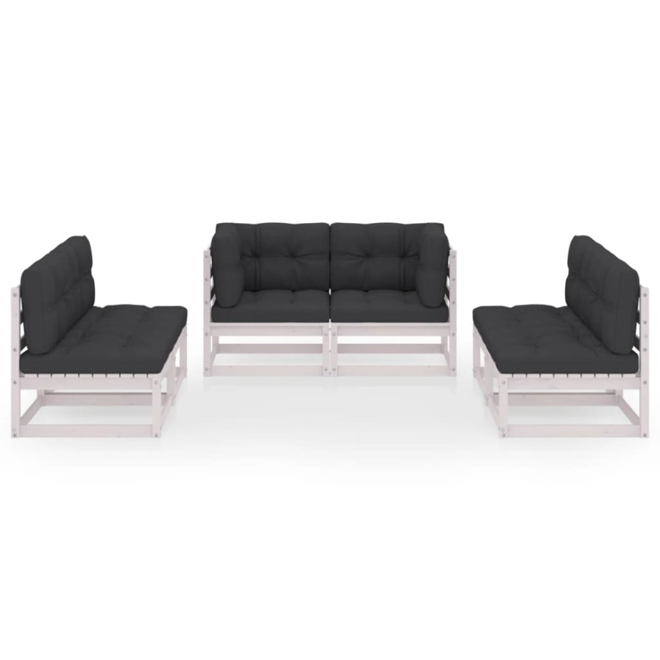 Juego de muebles de jardín 6 pzas y cojines pino