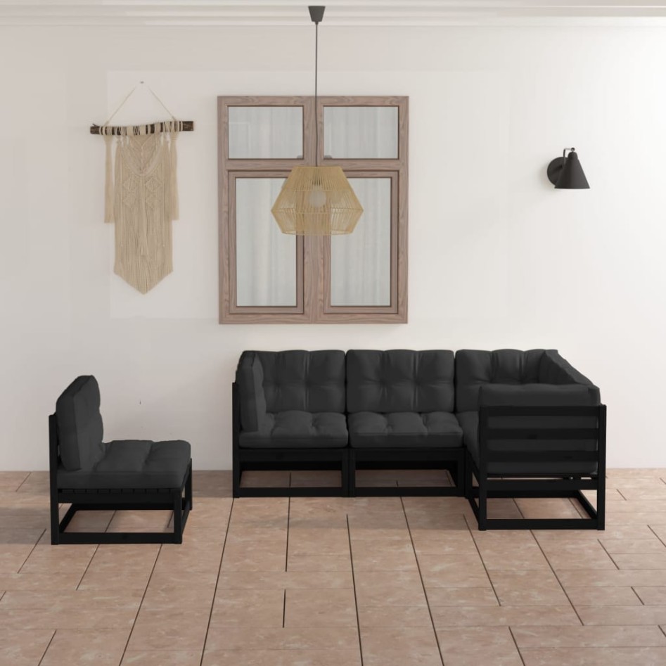 Juego de muebles de jardín 5 pzas y cojines madera pino