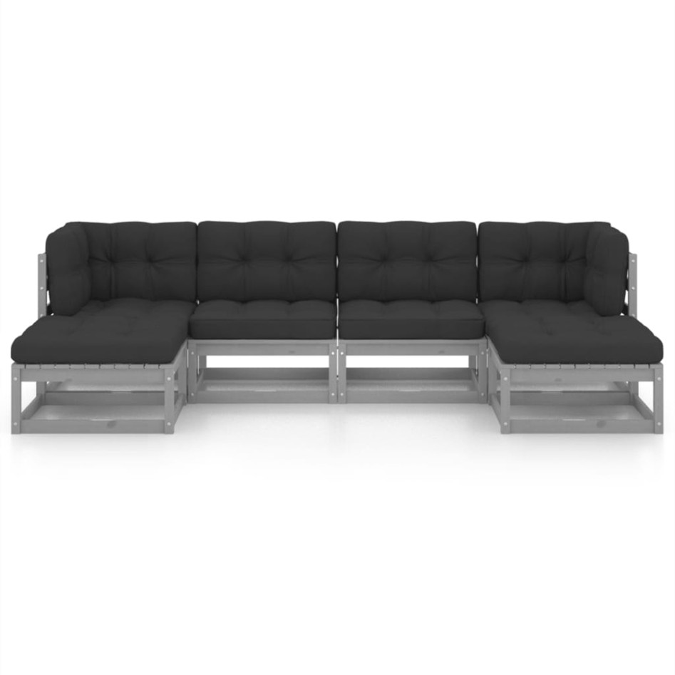 Set de muebles de jardín 6 pzas con cojines madera pino