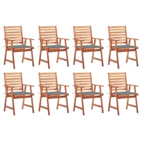 Sillas comedor de jardín y cojines 8 uds madera maciza