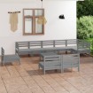 Juego de muebles de jardín 10 piezas madera maciza de pino gris